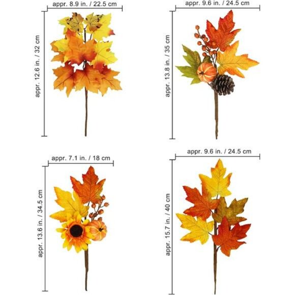 8pcs artificial fall picks maple leaf branches pumpkins sunflowers pine cones de - Picture 3 of 8